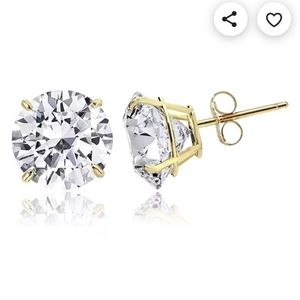 14K Solid Yellow Gold CZ Round Cut Push Back Studs Pair